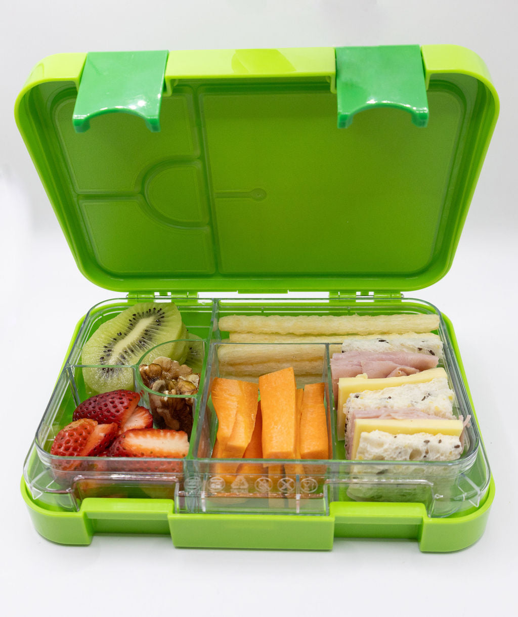 Noonys bailey bento lunchbox - lime green filled with lunch items