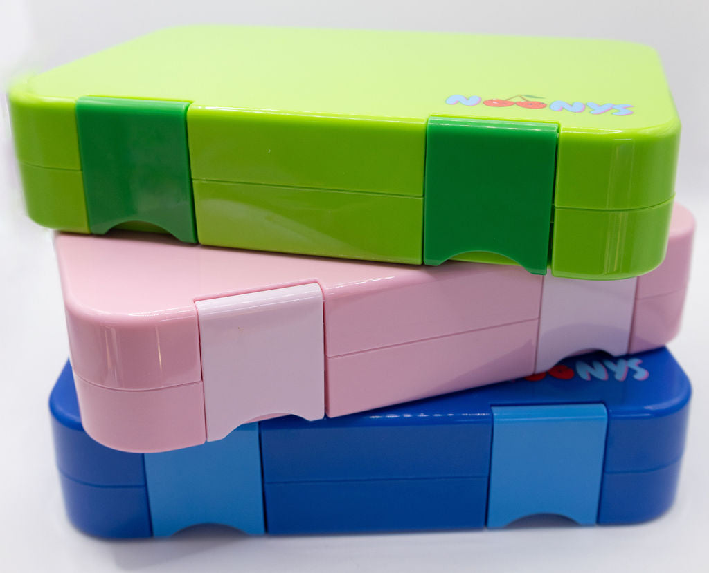 Noonys bailey bento lunchbox - lime green, rose pink and ocean blue